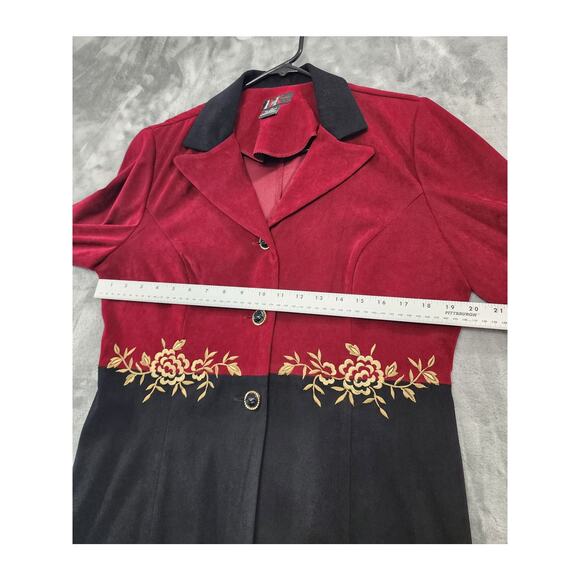 Vintage R&K Originals Embroidered Sueded Jacket Pant Suit Size 12 Red Black Gold - Picture 6 of 16